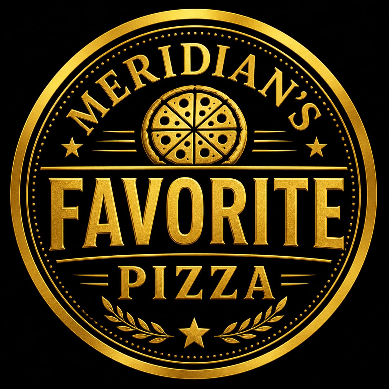 Gold Meridian’s Favorite Pizza promotional artwork on black
